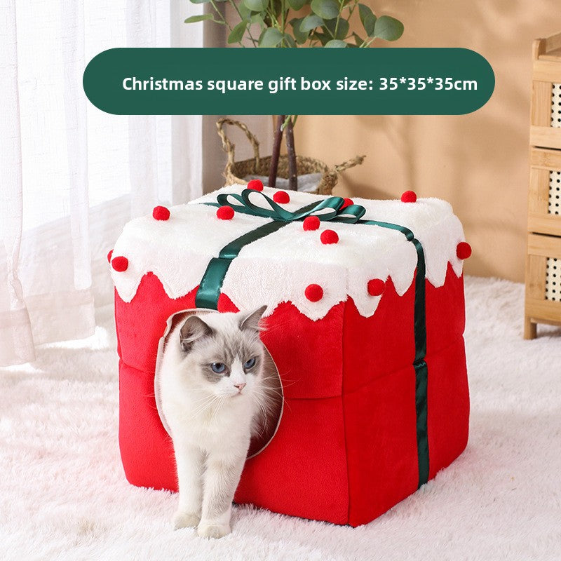 Christmas Cozy Pet Nest – Warm Holiday Bed for Cats & Small Dogs