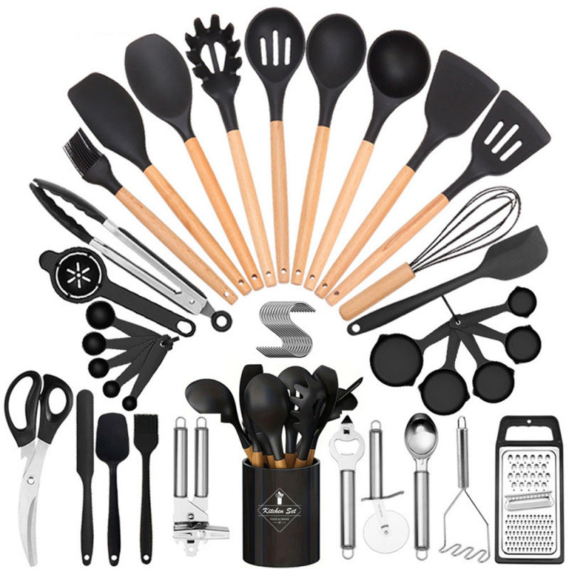 44-Piece Silicone Kitchen Utensil Set with Wooden Handles – Complete Cooking Tool Set