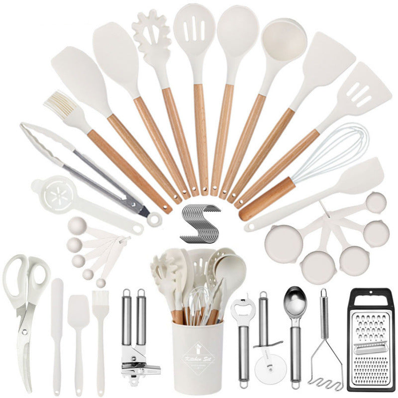 44-Piece Silicone Kitchen Utensil Set with Wooden Handles – Complete Cooking Tool Set